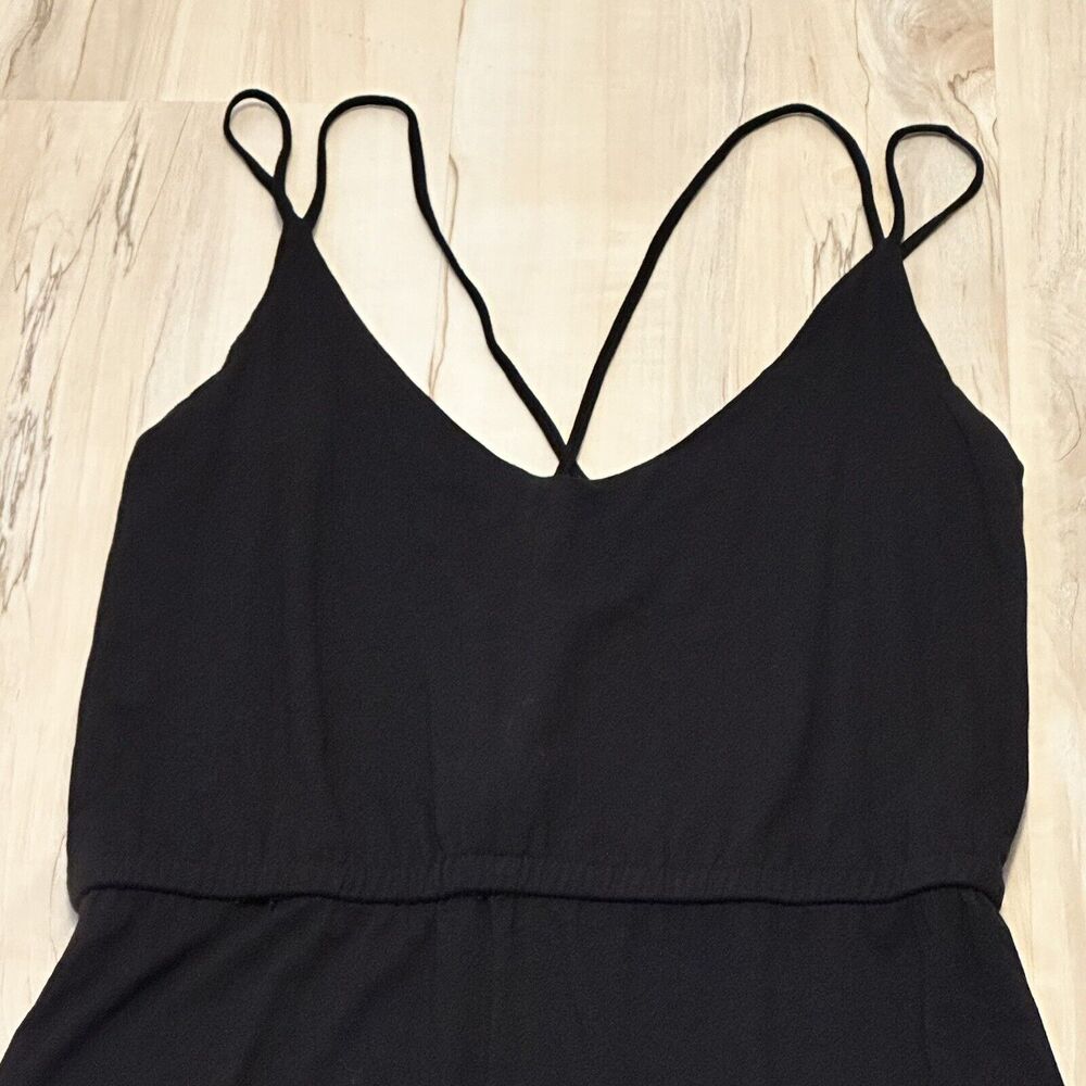 David Lerner New York Black Maxi Dress Double Strap Slit V-Neck Large Made USA - Picture 3 of 9